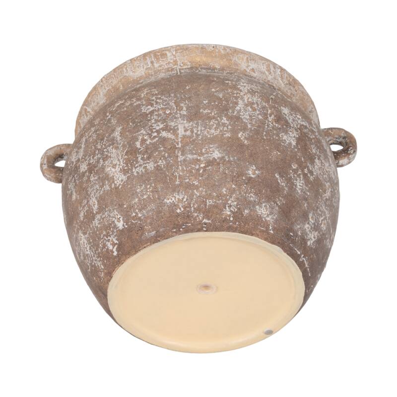 Stoneware Planter Rustic Texture and Handles Vessel Vintage Style