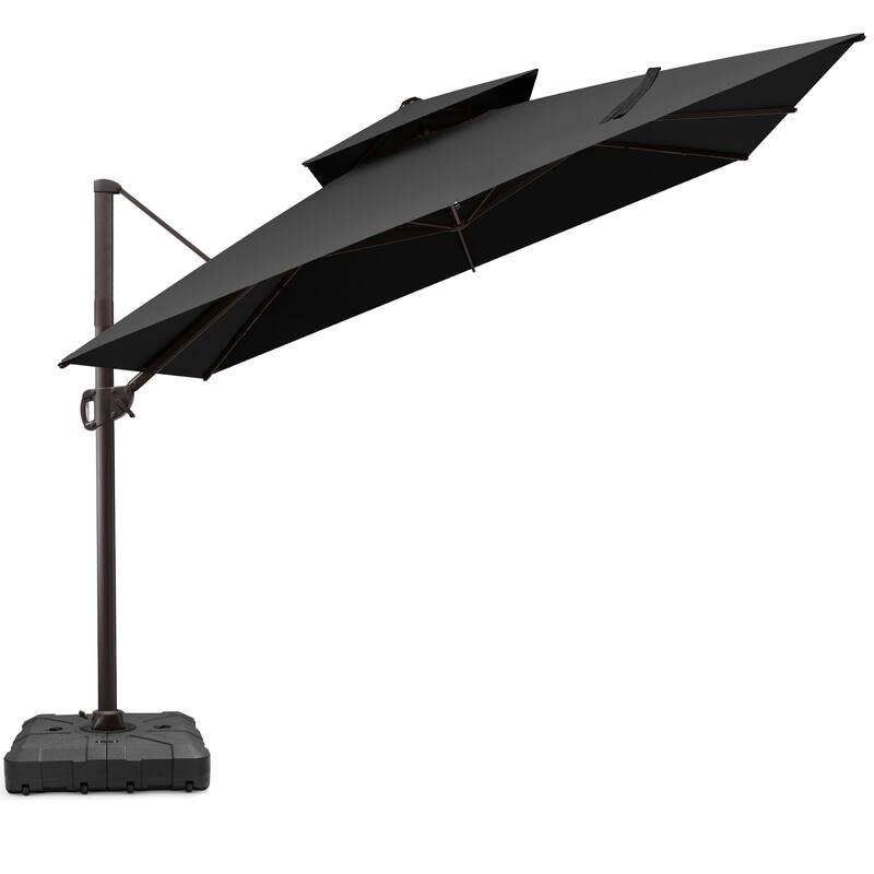 VredHom 11x11 FT Outdoor Patio Double Top Cantilever Umbrella with Wheel Base - Black