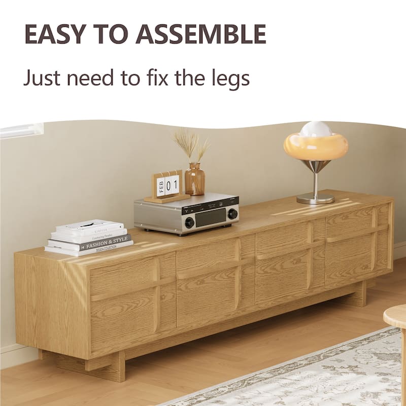 78.74" Modern TV Stands,Natural Wood Texture,Media Console With 4 Cabinets, Solid Wood Veneer,Fully Assembled - 78.87"