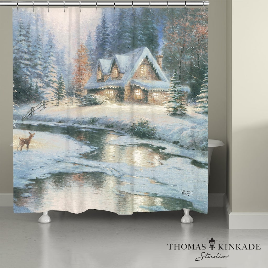 Thomas Kinkade Deer Creek Cottage Shower Curtain by Laural Home