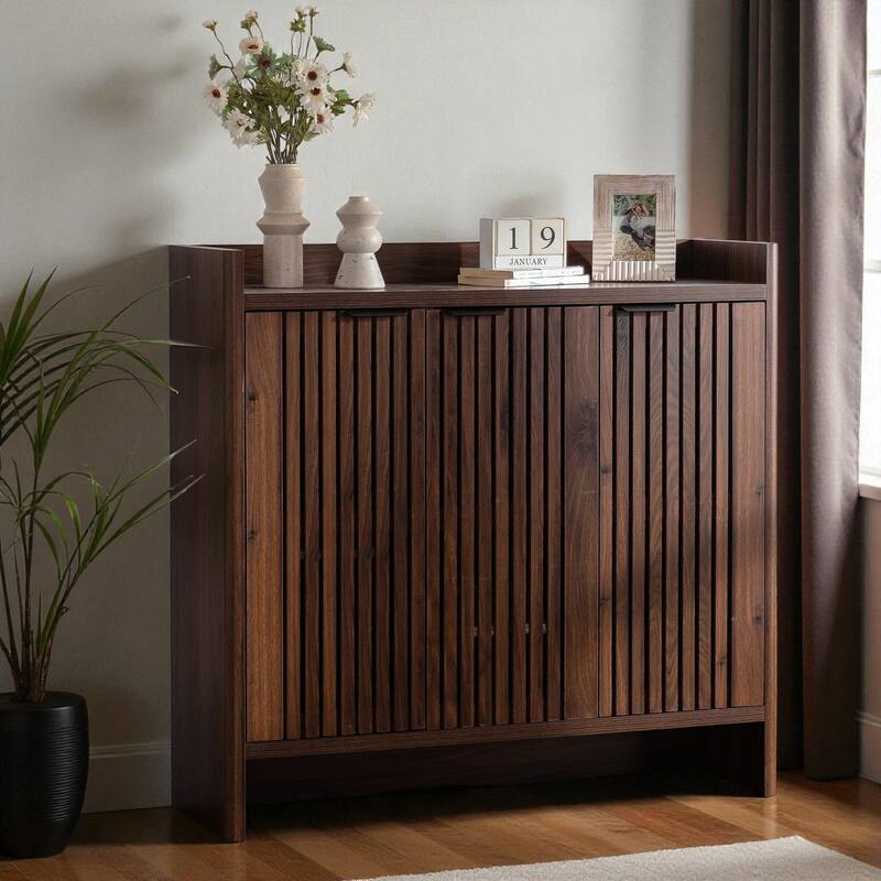 Modern 5-Tier Shoe Cabinet with Adjustable Shelves and Shutter Doors, Large Wooden Storage Organizer for Entryway or Hallway