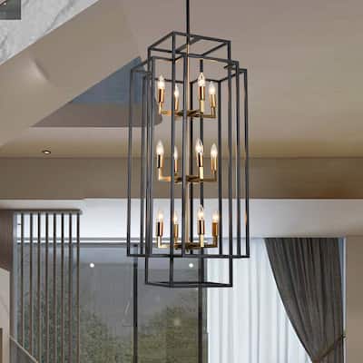12 Light Black Industrial Metal Chandelier Fixture Rustic Lantern Pendant Lighting