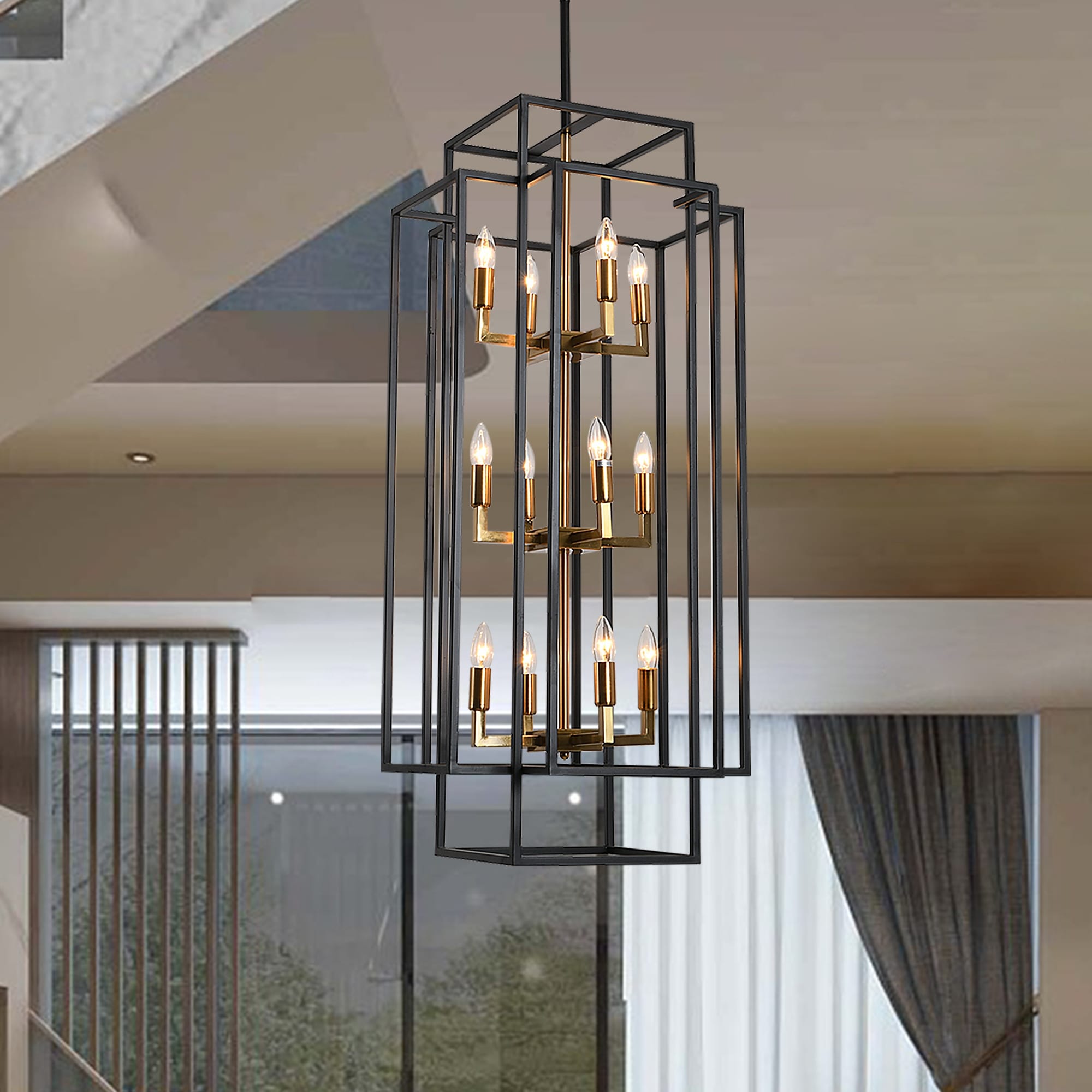 12 Light Black Industrial Metal Chandelier Fixture Rustic Lantern Pendant Lighting