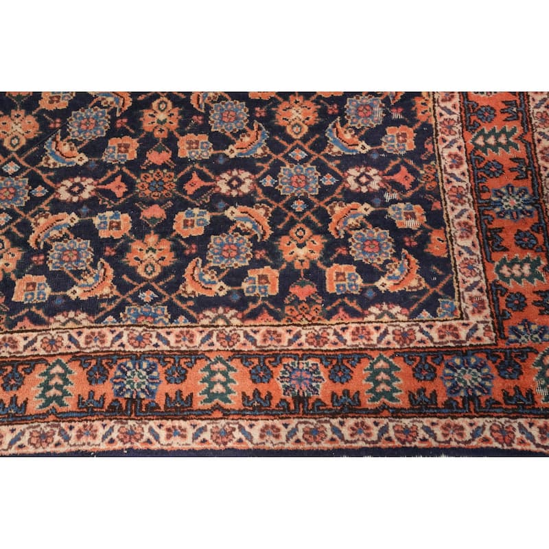 Hand Knotted Oriental 100% Wool Carpet Traditional Floral Navy Blue & Blues Tabriz Area Rug - 10' 0'' X 5' 2''
