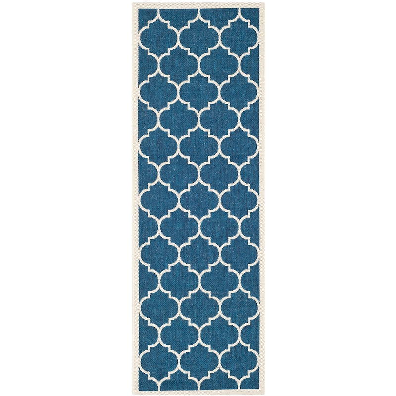 SAFAVIEH Courtyard Sibel Indoor /Outdoor Waterproof Patio Backyard Rug - 2'3" x 14' Runner - Navy/Beige