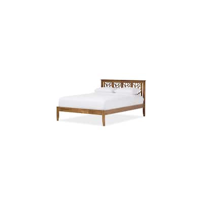Modern Platform Bed - Contemporary Wood Bed Frame, Walnut Brown, Solid Rubberwood Construction