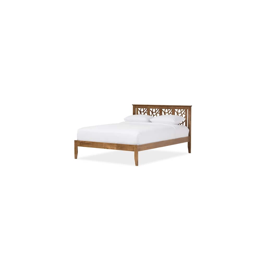 Modern Platform Bed - Contemporary Wood Bed Frame, Walnut Brown, Solid Rubberwood Construction