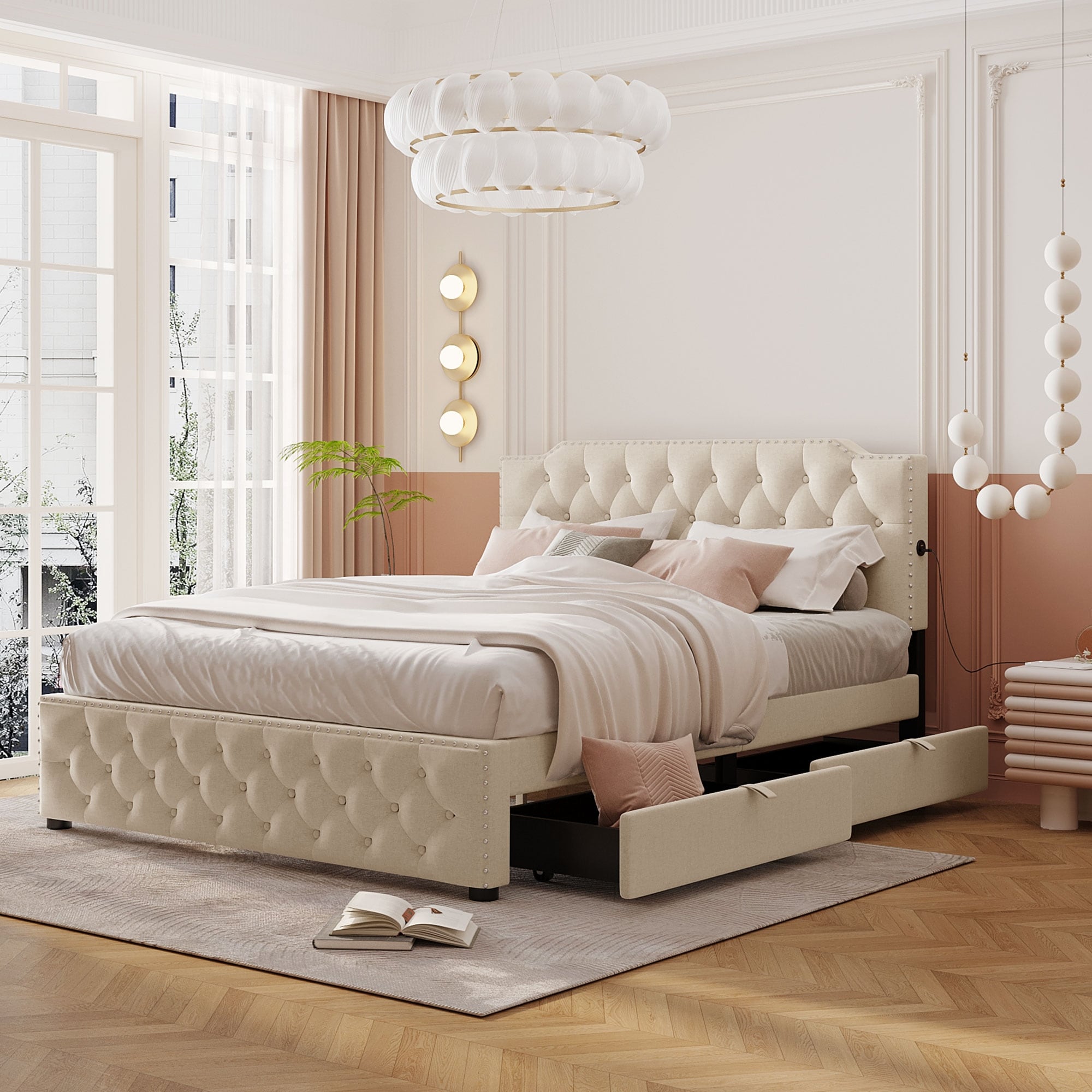 Isolde wingback store upholstered platform bed
