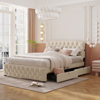 Upholstered Platform Bed with 2 Drawers