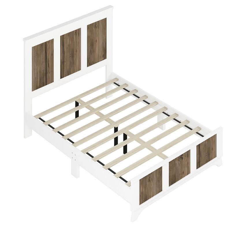 4-Pc Full/Queen Farmhouse Bedroom Set with Wooden Strip Stickers, Storage Nightstand & Dresser, White/Black