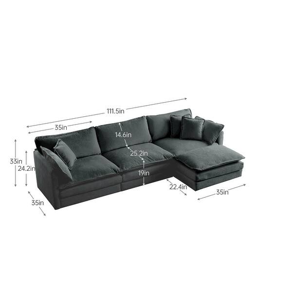 dimension image slide 0 of 3, Modern Upholstery L Modular Shaped Sectional Sofa with Reversible Ottoman and Thick Cushions for Living Room, Free Combination