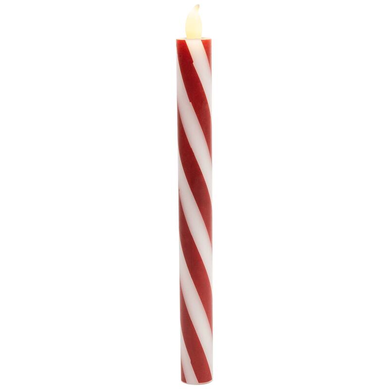 Flickering Candy Cane Striped Flameless Tapered Christmas Candles - 9.5" - Red and White - Set of 4