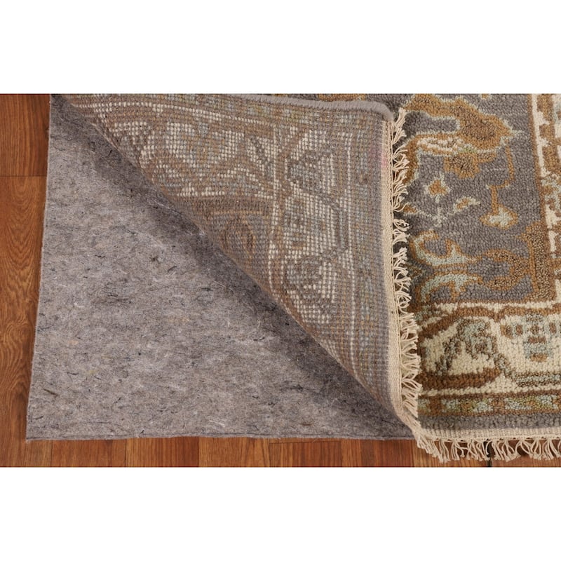 All-Over Gray & Ivory Oushak Indian Foyer Rug Handmade Wool Carpet - 2'8"x 6'0"