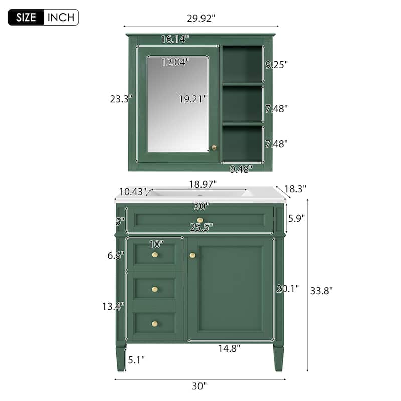 Freestanding Bathroom Vanity with Top Sink and Mirror Cabinet