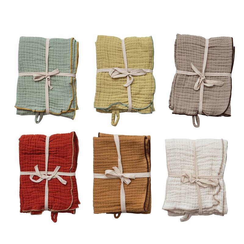 Woven Cotton Double Cloth Tea Towels - 36.0"L x 20.0"W x 0.3"H - Multi-Color - Set of 6 - 36.0"L x 20.0"W x 0.3"H