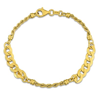 Miadora 2.5mm Rope 6mm Curb Link Chain Bracelet Yellow Plated Sterling Silver