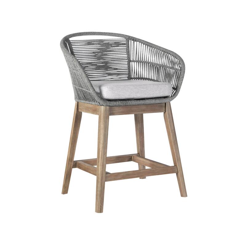 HomeRoots 38" Light Gray Solid Wood Low back Outdoor Bar Height chair with Footrest