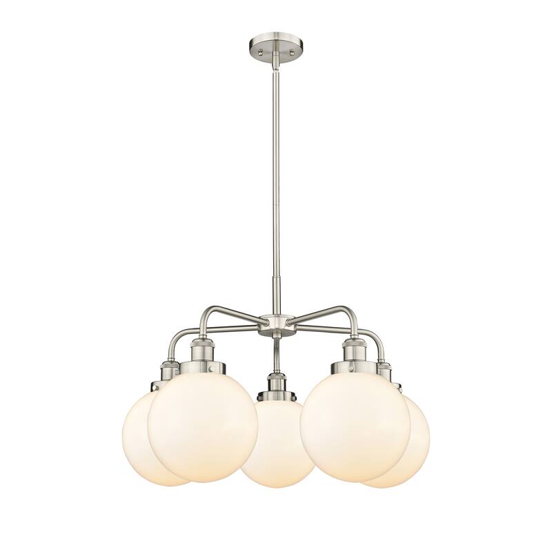 Innovations Lighting Beacon - 5 Light 26" Stem Hung Chandelier - Satin Nickel/Matte White