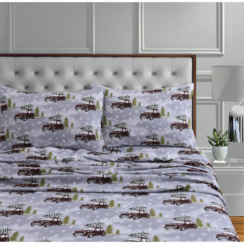 170-GSM Soft Flannel Extra Deep Pocket Bed Sheet Set with Oversized Flat - Queen - winter outing grey