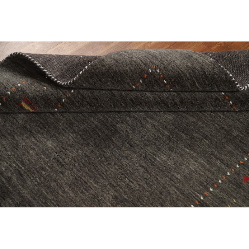 Tribal Gabbeh Area Rug Hand-Knotted Grey Modern Wool Carpet - 5'1" x 7'8"
