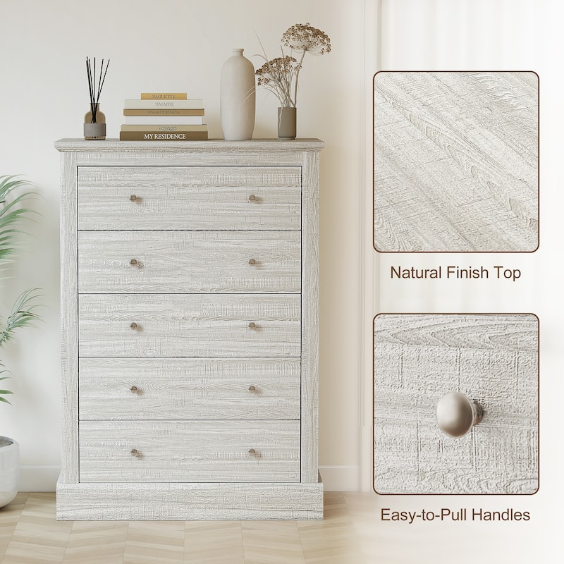 Bedroom Dresser Chest of Drawers with 5 Drawers - Antique gray-white - 5-drawer