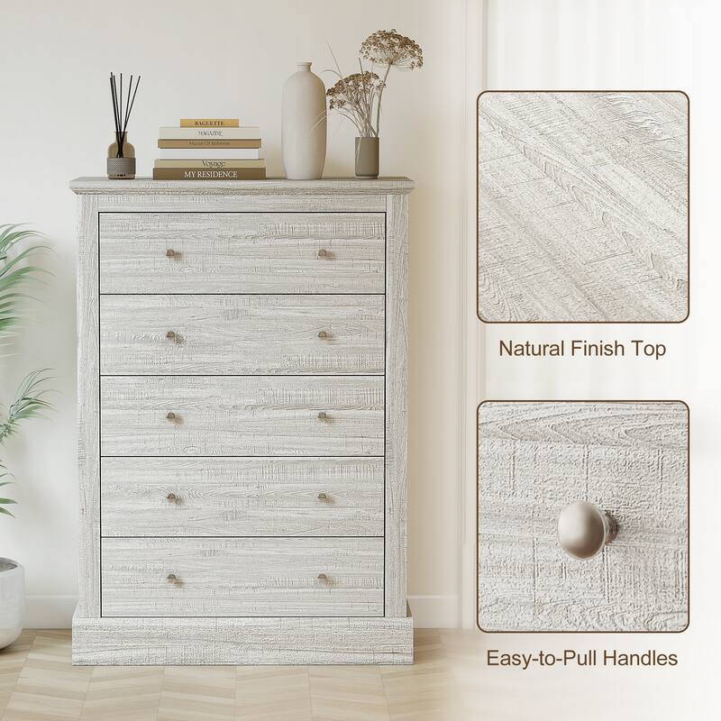 Rossetta 5-Drawer Anti-tip Kit Classic Farmhouse Style Closet Dresser with Protective Pads