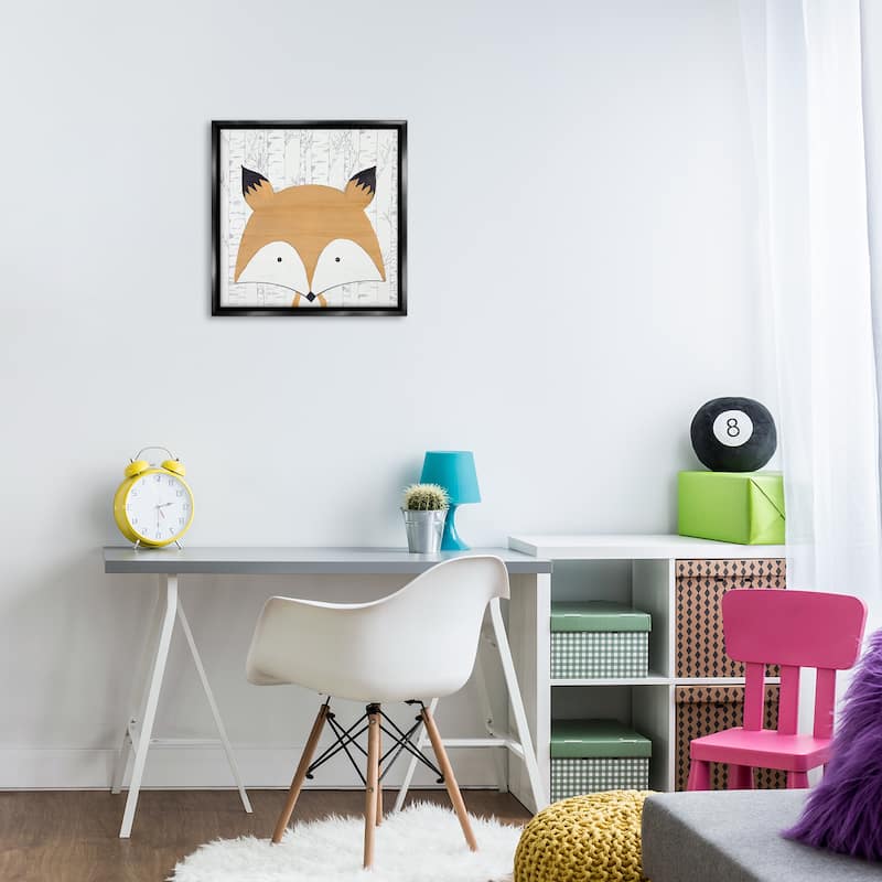 Stupell Whimsical Fox on Birch Framed Floater Canvas Wall Art Design By Kim Allen