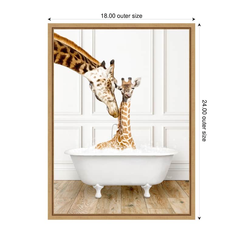 Kate and Laurel Sylvie Mother and Baby Giraffe in Traditional Vintage Bathtub Framed Canvas by Amy Peterson
