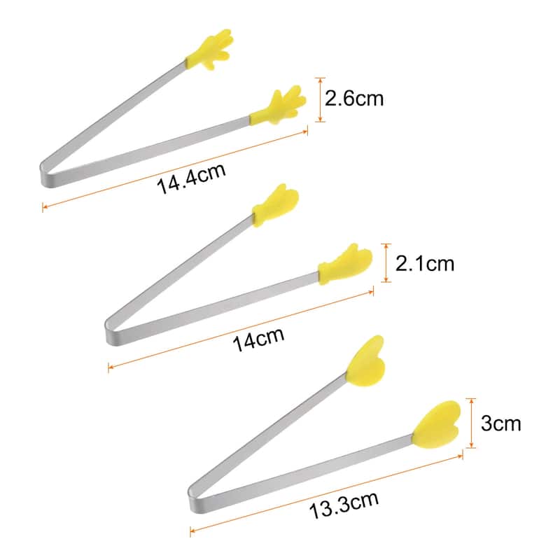 Mini Food Tongs 14cm Pattern Shape Stainless Steel with Silicon Tips - 5.5" - Yellow