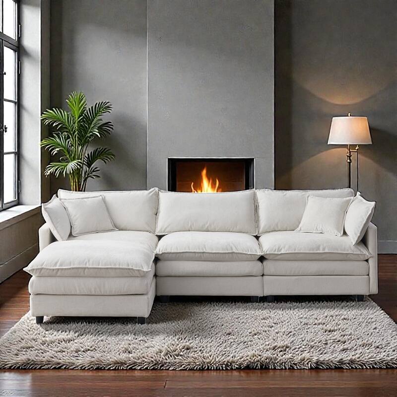 105" L-Shaped Modular Sectional Sofa with Ottoman, Soft Chenille Upholstery, 3-Seater Couch