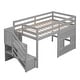 preview thumbnail 7 of 16, Twin Size Loft Bed with Storage Staircase, Window & Guardrails, Pine Wood Frame, No Box Spring Needed, Gray