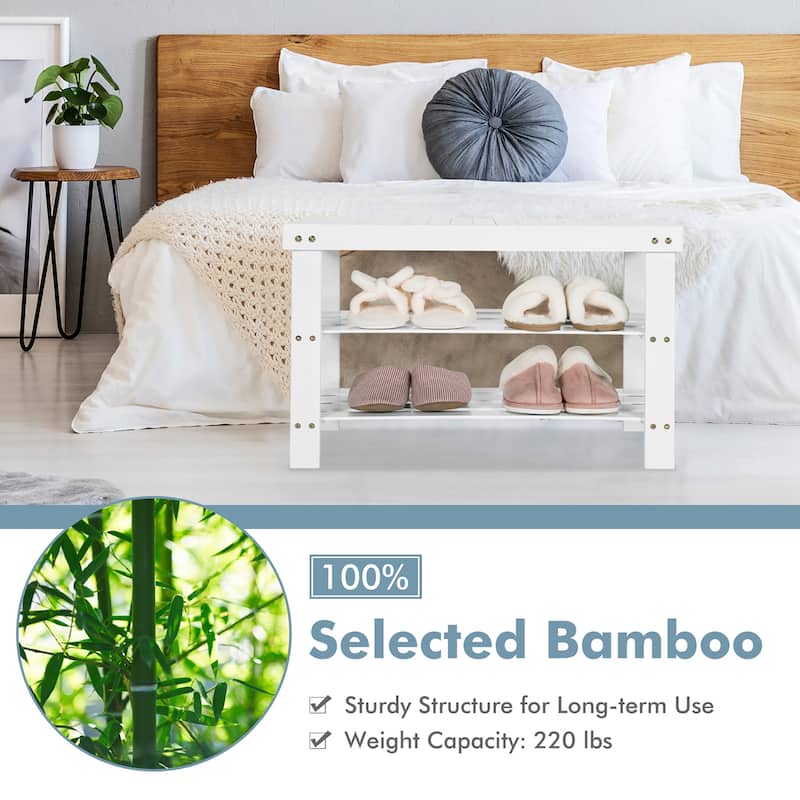 Costway Bamboo Shoe Rack Bench 3-Tier Storage Shelf Holder Home