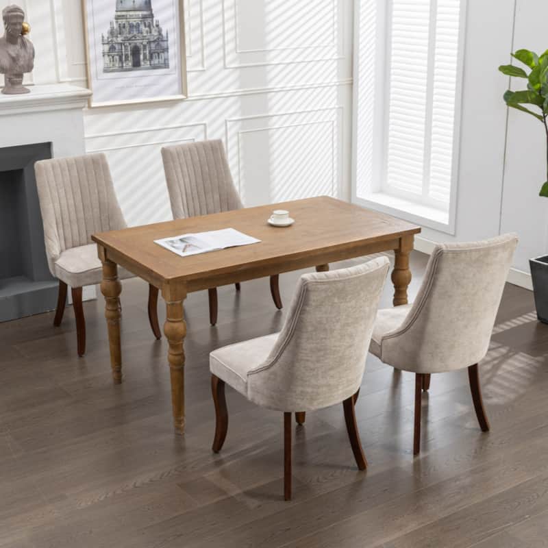 Dinner Chair Comfy Fabric Upholstered Accent Chair for Dining Room with Curved Solid Wood Legs,Set of 2