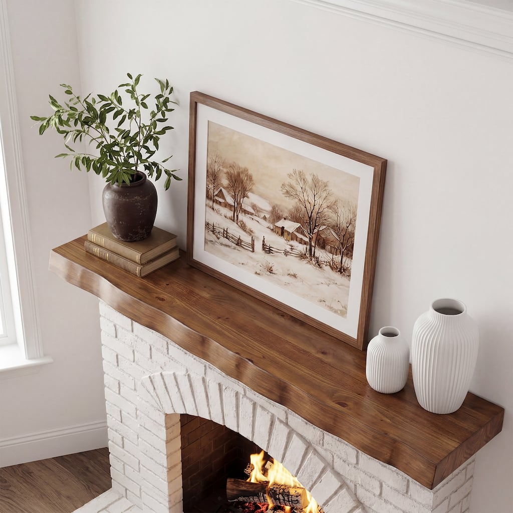 Solid Wood Fireplace Mantel Shelf, 63" Farmhouse Rustic Floating Shelf