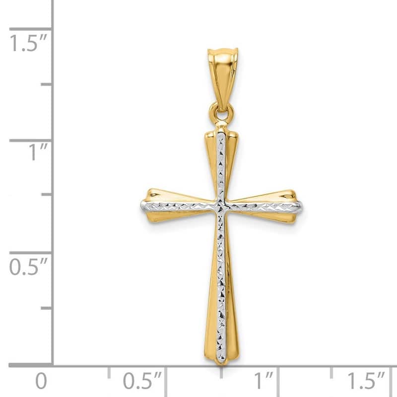 Curata 14k Two-Tone Gold 18" Diamond-cut Flared Cross Pendant Necklace -19x30mm - Orange
