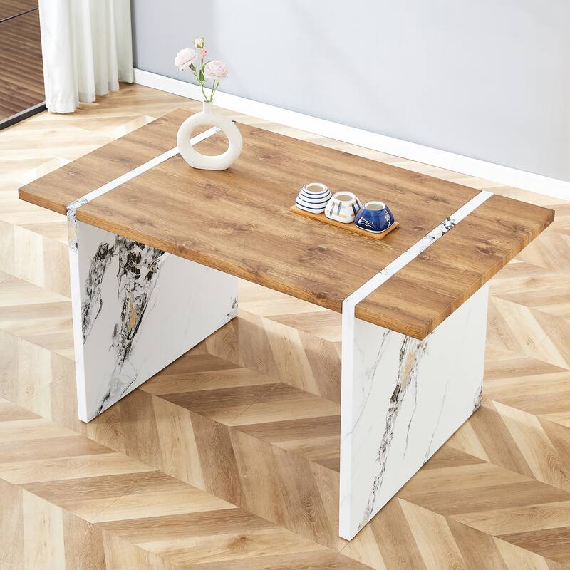 Anmytek 55x31.5" Stylish Modern Farmhouse Square Dining Table with Marble-Style Legs, Seats 4-6
