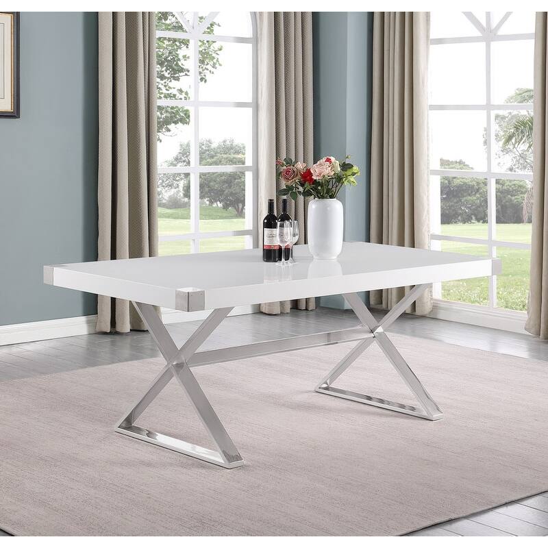 Best Quality Furniture D440/1-SC320-7 Dining Set 78" White Lacquer Wood Top