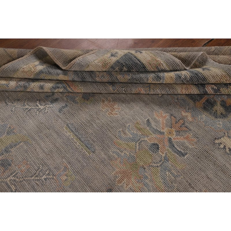 Vegetable Dye Grey Oushak Turkish Rug Hand-Knotted Floral Wool Carpet - 8'1"x 10'1"
