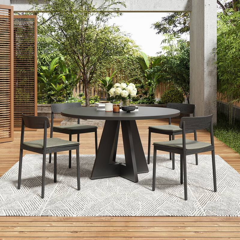 47" Round Dining Table for 4-7 People, Modern Wood Kitchen Table with Metal Base, Large Round Dinner Table