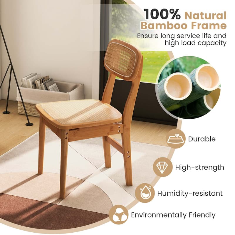 Costway Rattan Accent Chairs Set of 2 Bamboo Frame Cane Woven Backrest - See Details