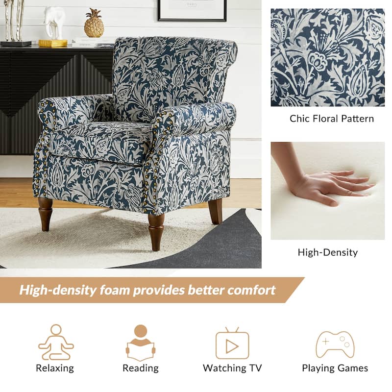 Nyctelius Traditional Polyester Accent Chair with Rolled Arms and Nailhead Trim by HULALA HOME