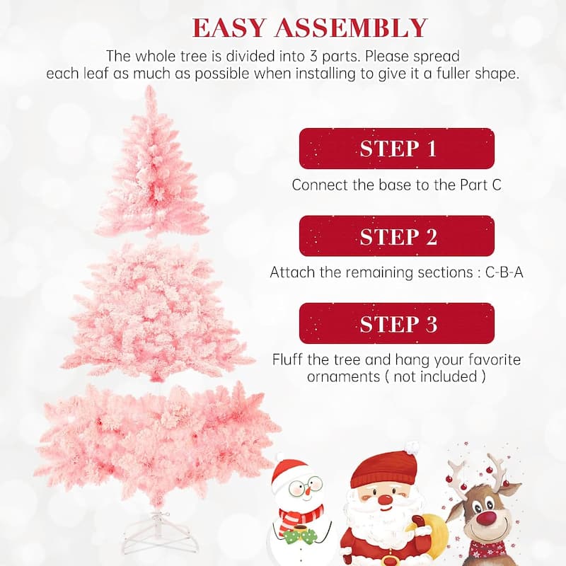 6ft-7ft Artificial Snow Flocked Christmas Tree with Metal Stable Stand Base for Indoor and Outdoor Holiday Decoration