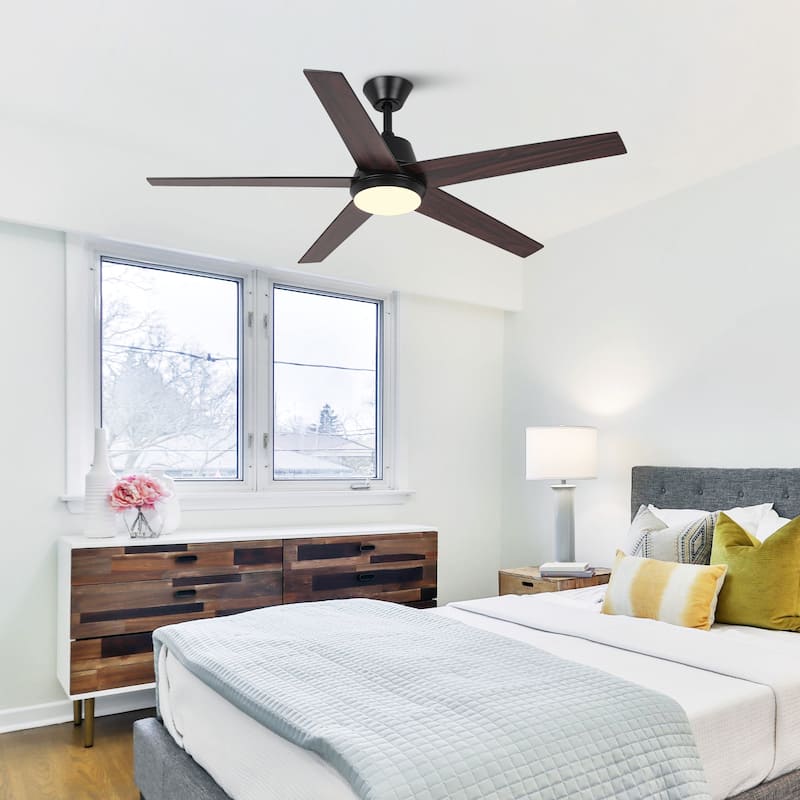 52-inch Modern Black Plywood Integrated LED Ceiling Fan with Light and Remote