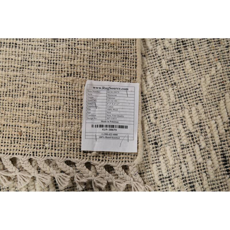 Beige Abstract Moroccan Oriental Area Rug Hand-Knotted Wool Carpet - 4'11"x 8'3"