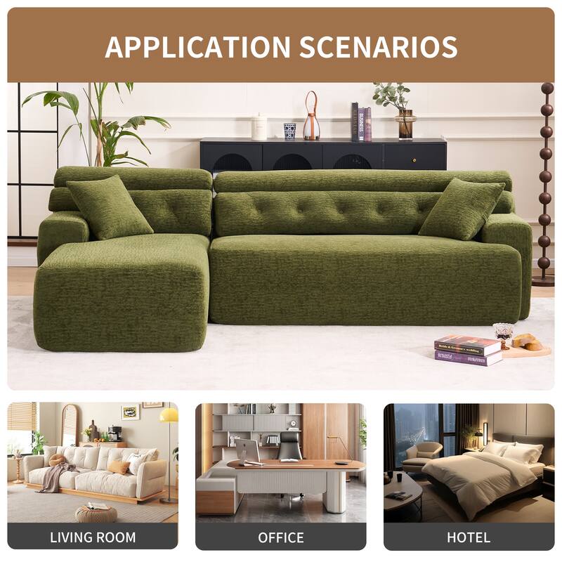 Full Compression Chenille Convertible L-Shape Chesterfield-Inspired Design Sofa Chaise
