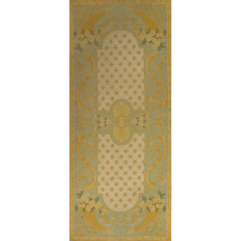 Flat-Weave Vegetable Dye Savonnerie Runner Rug Wool Carpet - 4'3" x 10'1"