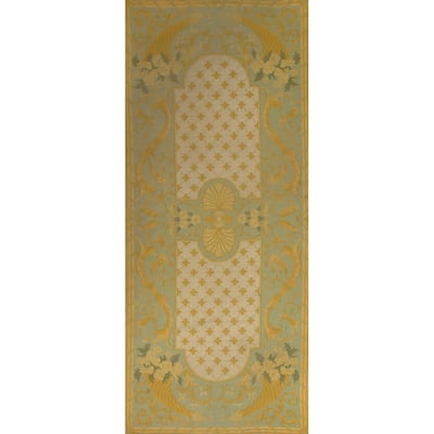 Flat-Weave Vegetable Dye Savonnerie Runner Rug Wool Carpet - 4'3" x 10'1"
