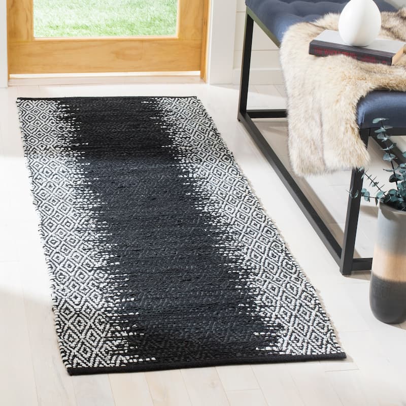 SAFAVIEH Handmade Vintage Boho Leather Caprice Modern Stripe Leather - 2' 3" x 6' - Light Grey/Black - Runner