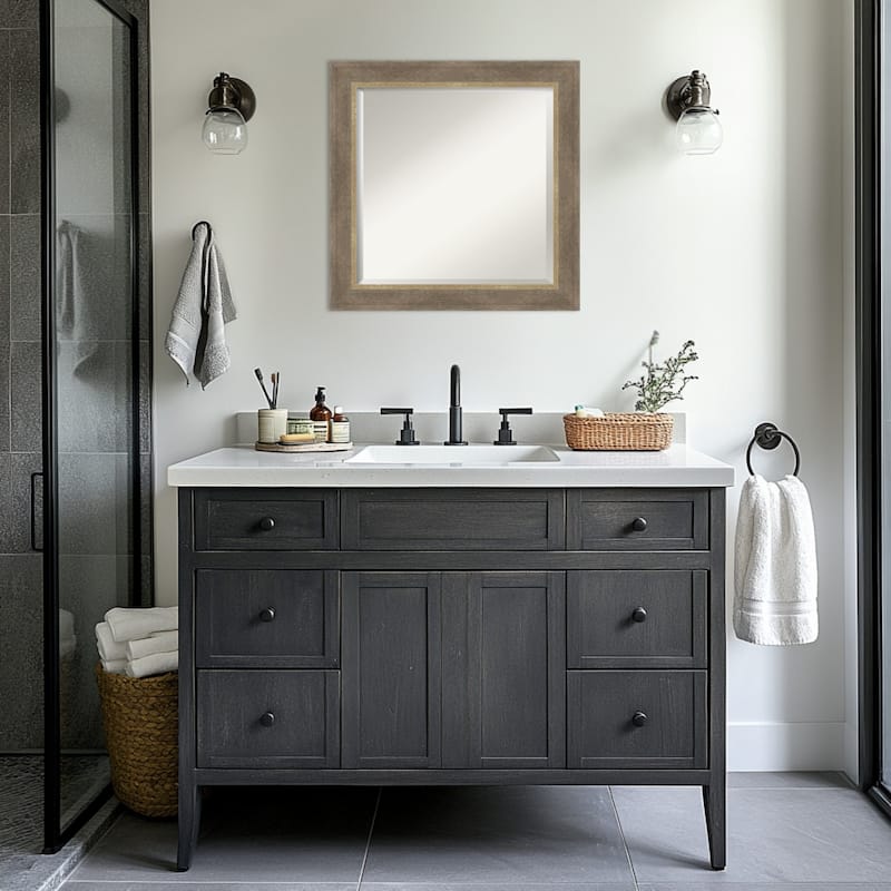 Driftwood Tan Beveled Wood Framed Bathroom Vanity Wall Mirror - Driftwood Tan