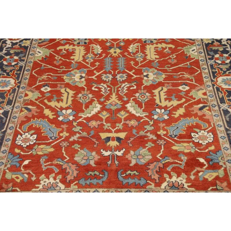 Hand Knotted Oriental 100% Wool Carpet Traditional All-Over Oranges & Rust Heriz (serapi) Area Rug - 9' 9'' X 8' 0''